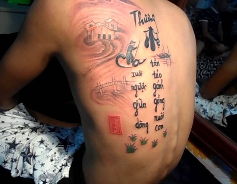 Hình xăm câu thơ về công ơn của cha mẹ