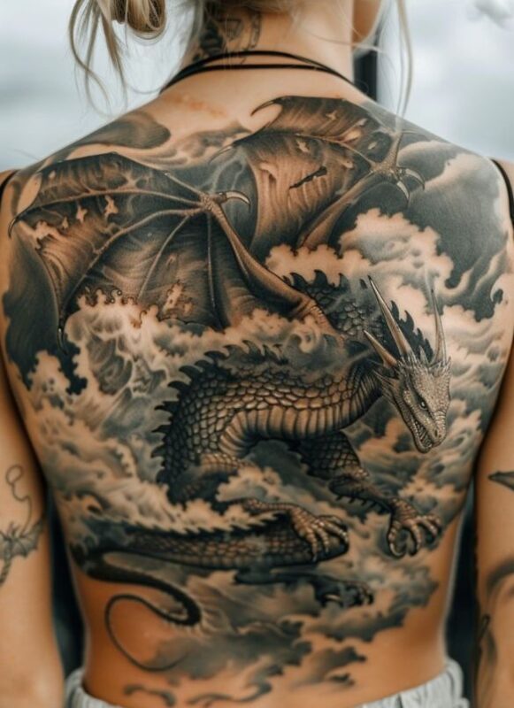 Tác phẩm nghệ thuật hình xăm rồng 3D trên lưng