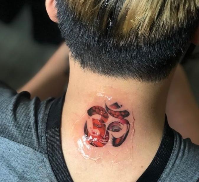 Hình xăm chữ Nhẫn kết hợp Mặt Phật độc đáo