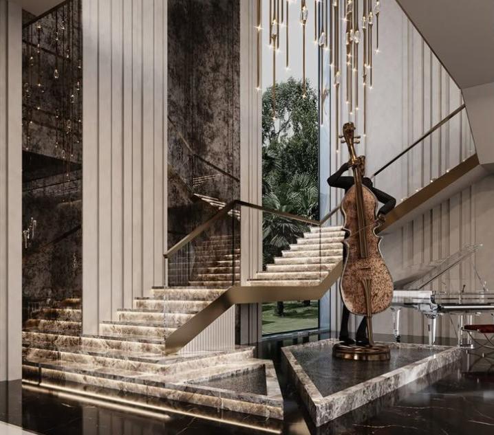 Tranh đá nhân tạo dùng để ốp cầu thang cũng rất sang trọng