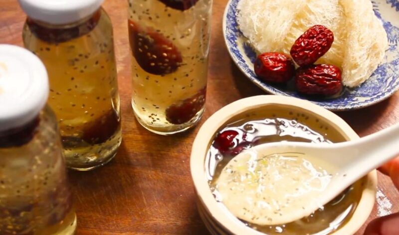 Thành quả món yến chưng táo đỏ hạt chia