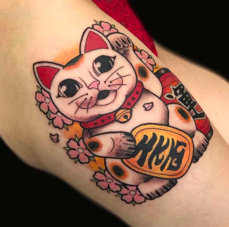 Hình xăm mèo thần tài phong cách truyền thống