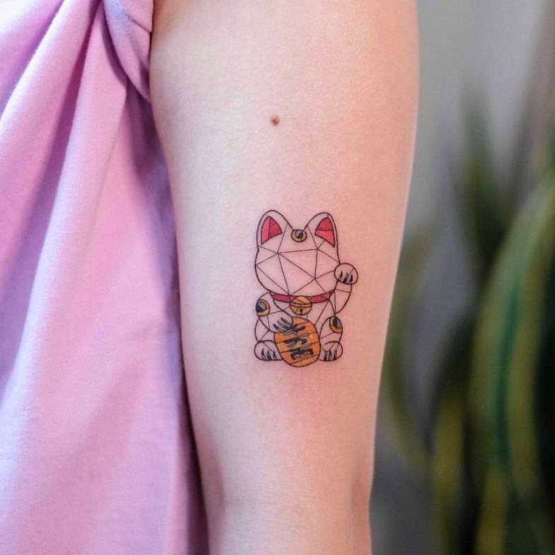 Hình xăm mèo thần tài mini dễ thương, cá tính