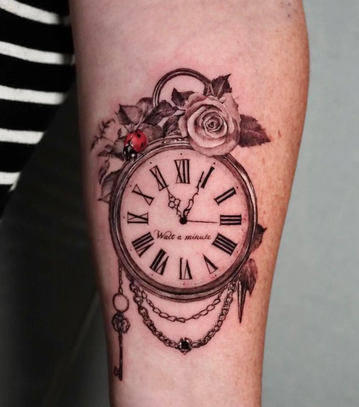 Hình xăm hoa hồng và đồng hồ là sự kết hợp đầy ý nghĩa giữa vẻ đẹp cảm xúc và giá trị của thời gian