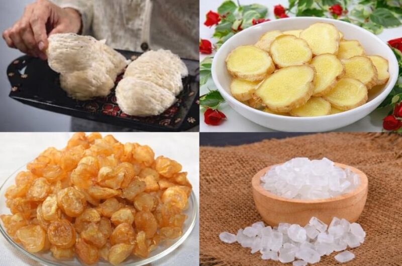 Một số nguyên liệu chính làm yến chưng long nhãn và đường phèn