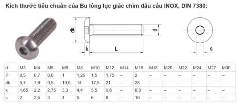 Bu lông lục giác chìm đầu cầu Din 7380
