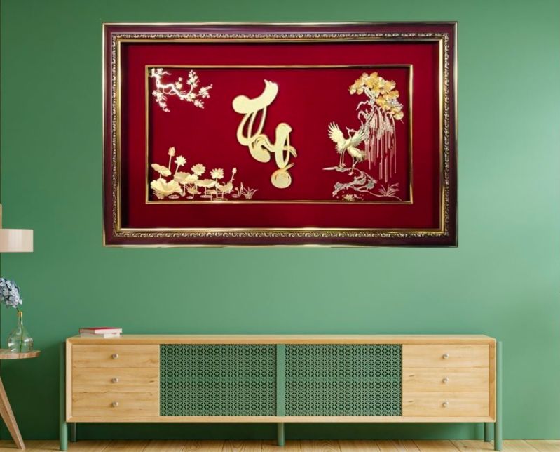 Bức tranh với chữ tượng trưng cho sự sống lâu và hạnh phúc